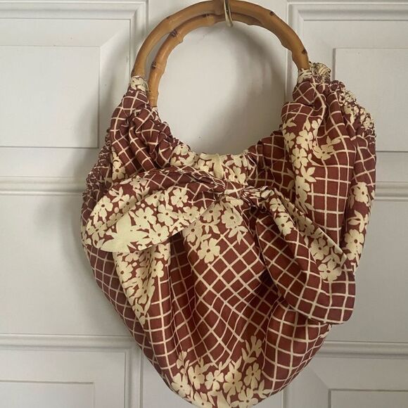 Anthropologie Floral Print Pippa Bag Wooden Handles - Picture 2 of 7